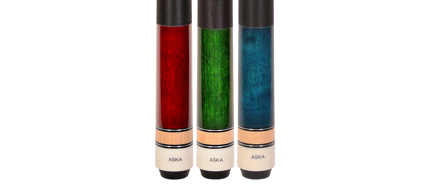 Set of 3 Aska L2 Billiard Pool Cues, 58" Hard Rock Canadian Maple, 13mm Leather Tip, Mixed Weights, L2S3