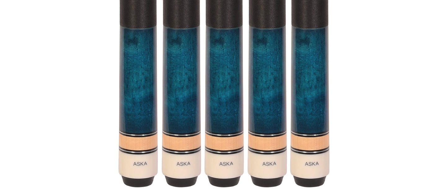Set of 5 BLUE Aska L2 Billiard Pool Cues, 58" Hard Rock Canadian Maple, 13mm Hard Tip, Mixed Weights, L2S5BLU