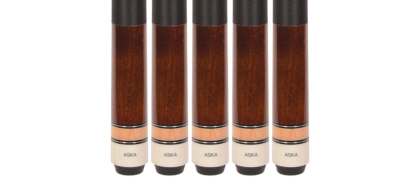 Set of 5 BROWN Aska L2 Billiard Pool Cues, 58" Hard Rock Canadian Maple, 13mm Hard Tip, Mixed Weights, L2S5BRN