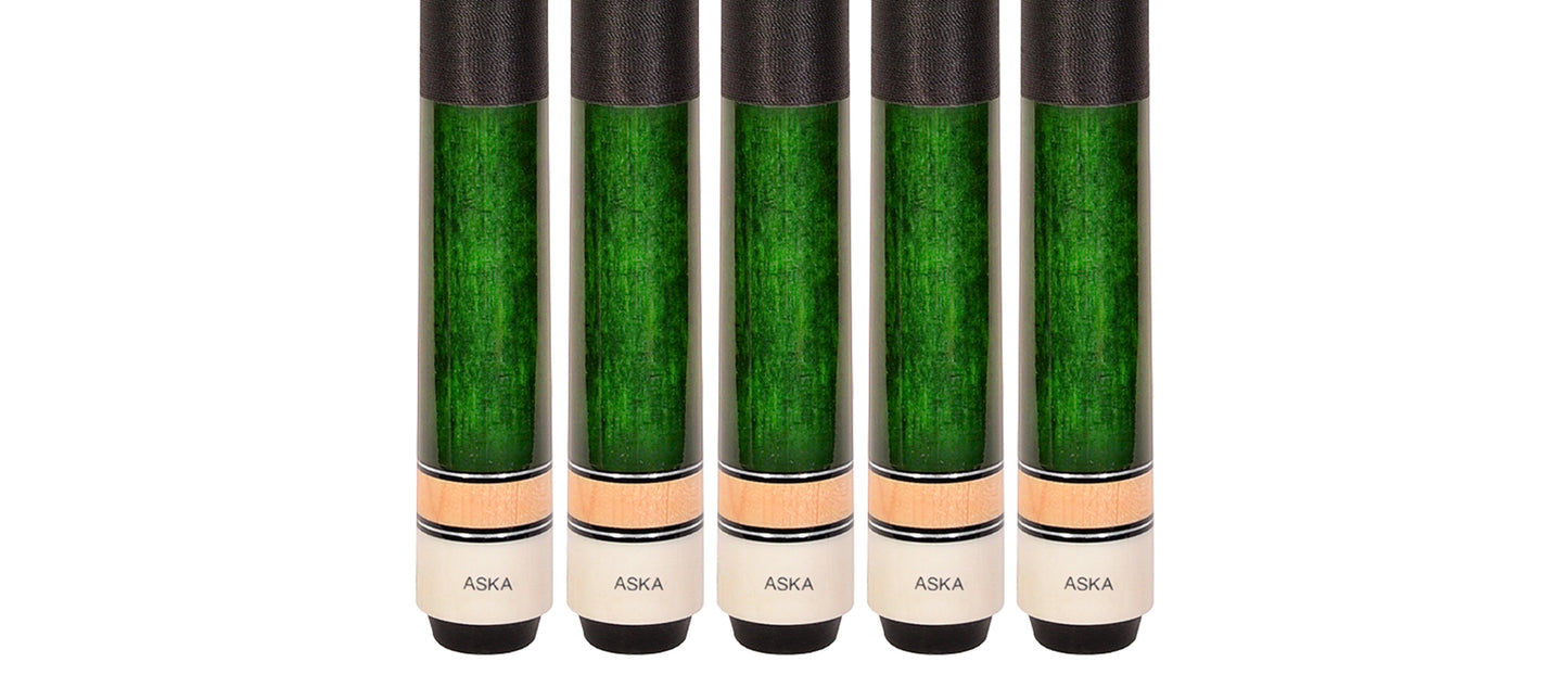 Set of 5 GREEN Aska L2 Billiard Pool Cues, 58" Hard Rock Canadian Maple, 13mm Hard Tip, Mixed Weights, L2S5GRN