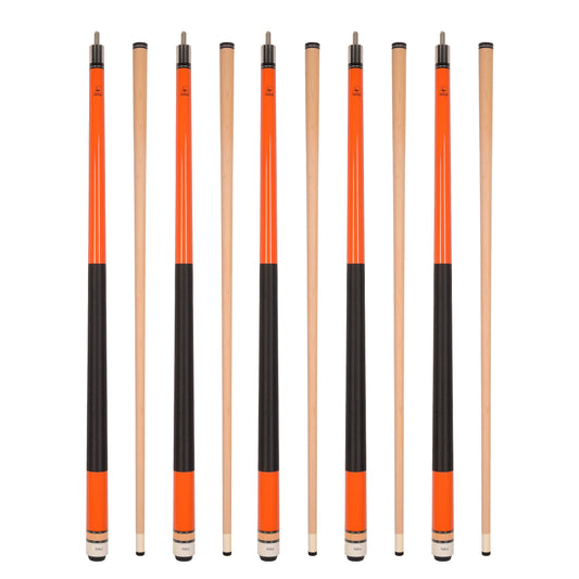 Set of 5 Orange Aska L2 Billiard Pool Cues, 58" Hard Rock Canadian Maple, 13mm Hard Tip, Mixed Weights, L2S5ORG