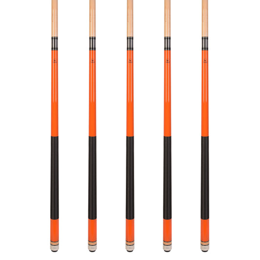 Set of 5 Orange Aska L2 Billiard Pool Cues, 58" Hard Rock Canadian Maple, 13mm Hard Tip, Mixed Weights, L2S5ORG