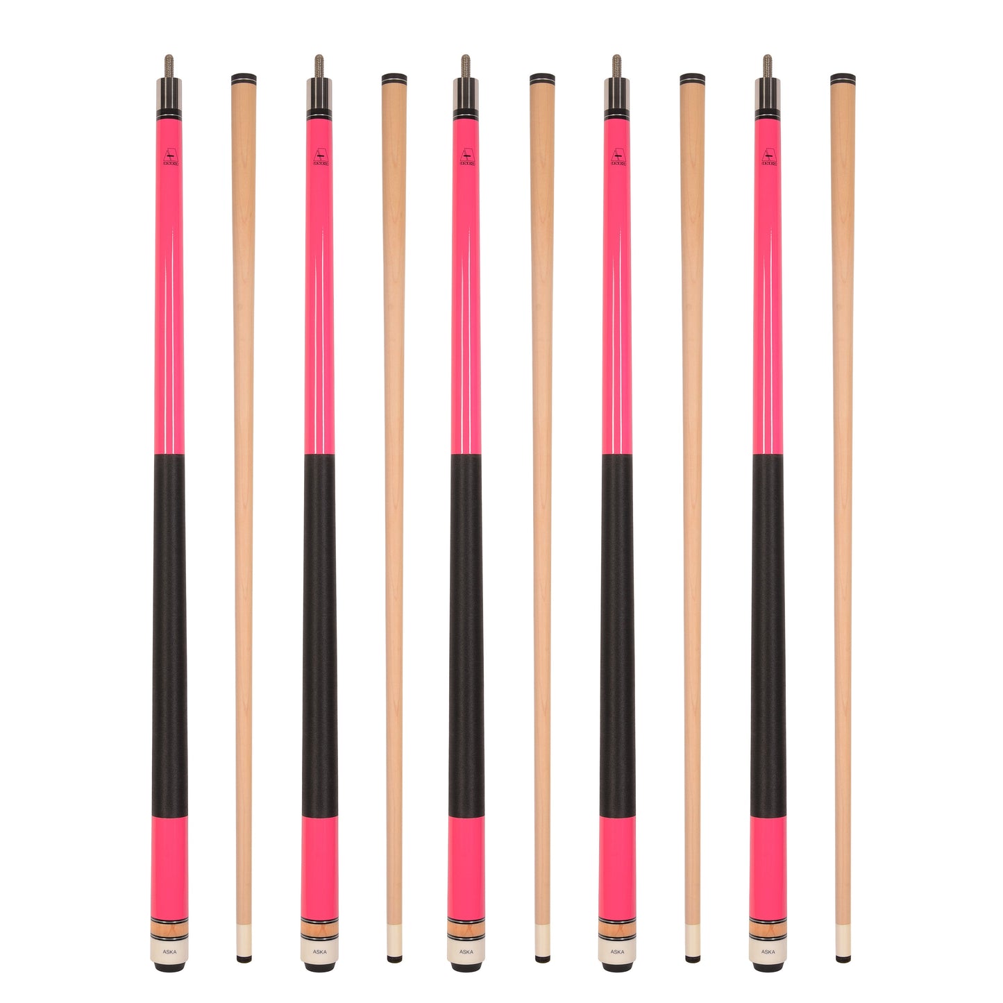 Set of 5 PINK Aska L2 Billiard Pool Cues, 58" Hard Rock Canadian Maple, 13mm Hard Tip, Mixed Weights, L2S5PNK