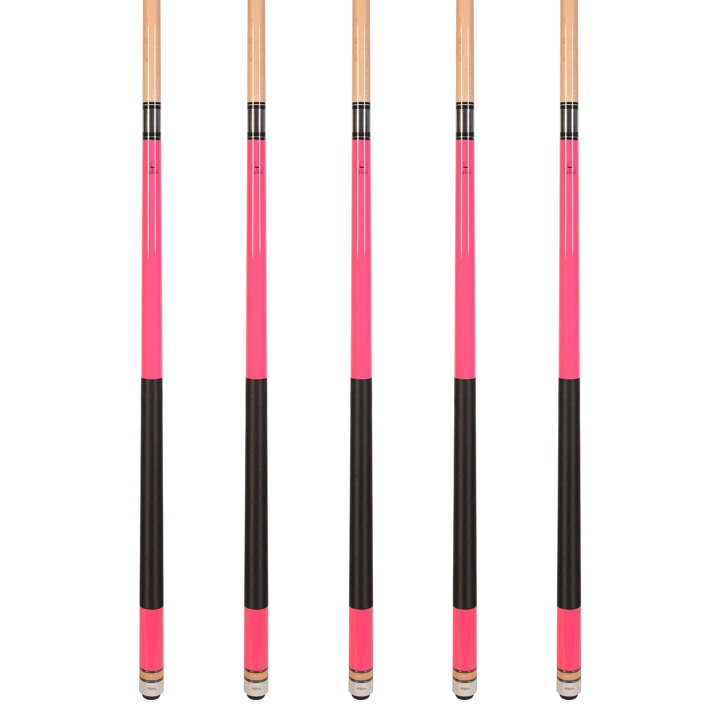 Set of 5 PINK Aska L2 Billiard Pool Cues, 58" Hard Rock Canadian Maple, 13mm Hard Tip, Mixed Weights, L2S5PNK