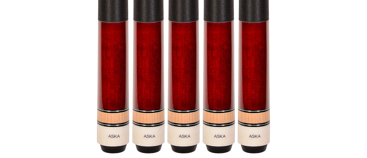 Set of 5 RED Aska L2 Billiard Pool Cues, 58" Hard Rock Canadian Maple, 13mm Hard Tip, Mixed Weights, L2S5RD