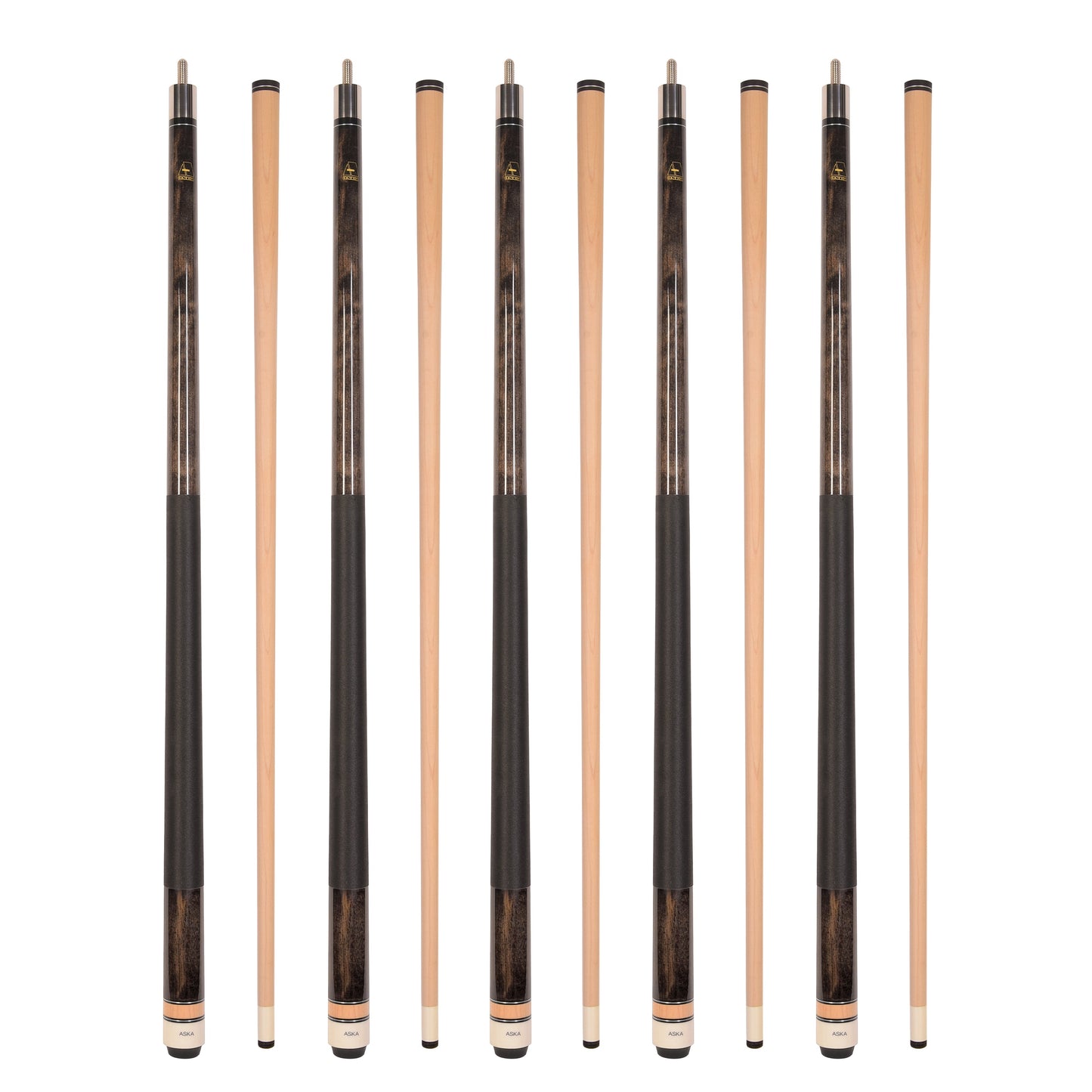 Set of 5 Smoke Aska L2 Billiard Pool Cues, 58" Hard Rock Canadian Maple, 13mm Hard Tip, Mixed Weights, L2S5SM