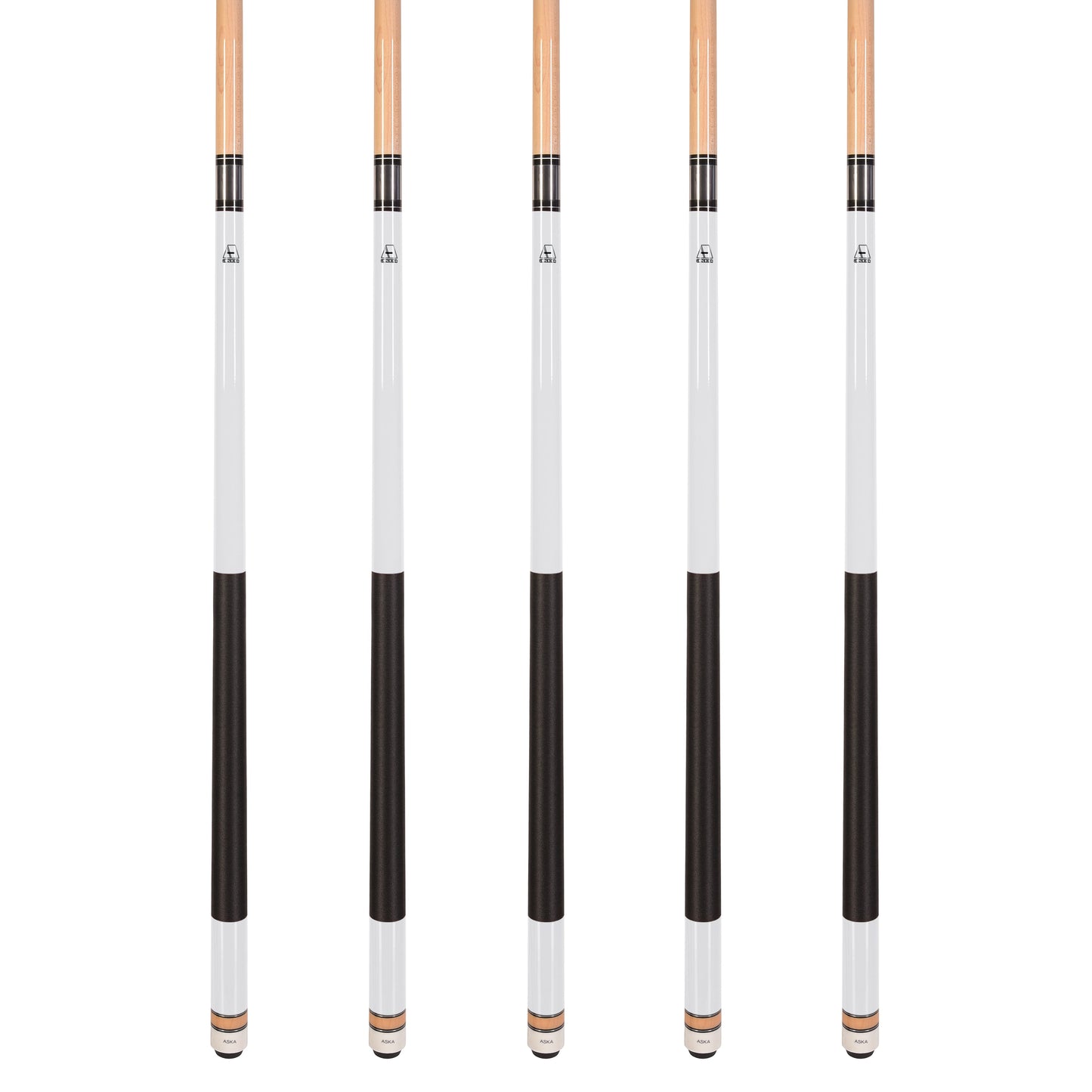 Set of 5 WHITE Aska L2 Billiard Pool Cues, 58" Hard Rock Canadian Maple, 13mm Hard Tip, Mixed Weights, L2S5WHT