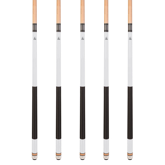 Set of 5 WHITE Aska L2 Billiard Pool Cues, 58" Hard Rock Canadian Maple, 13mm Hard Tip, Mixed Weights, L2S5WHT