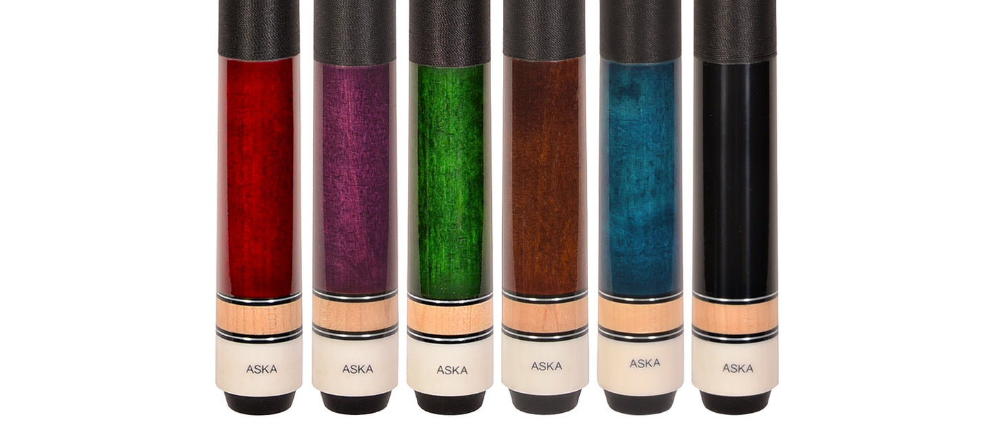 Set of 6 Aska L2 Billiard Pool Cues, 58" Hard Rock Canadian Maple, 13mm Hard Tip, Mixed Weights, L2S6
