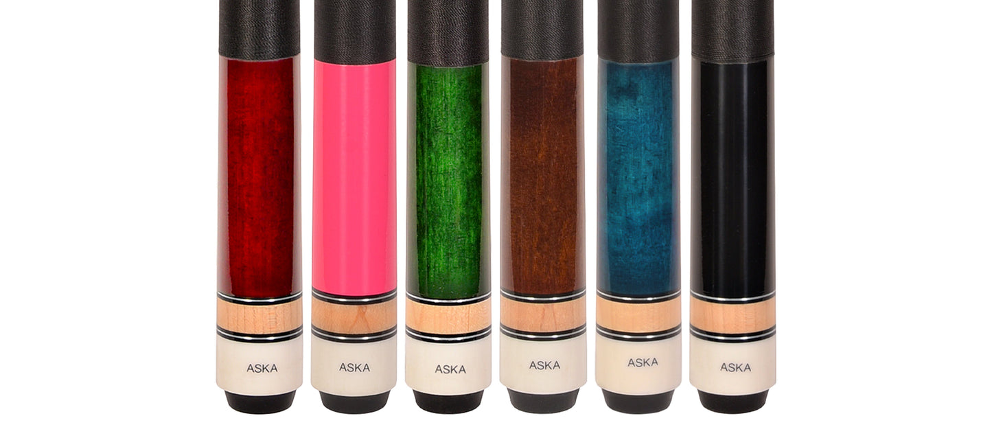 Set of 6 Aska L2 Billiard Pool Cues, 58" Hard Rock Canadian Maple, 13mm Hard Tip, Mixed Weights, L2S6PNK