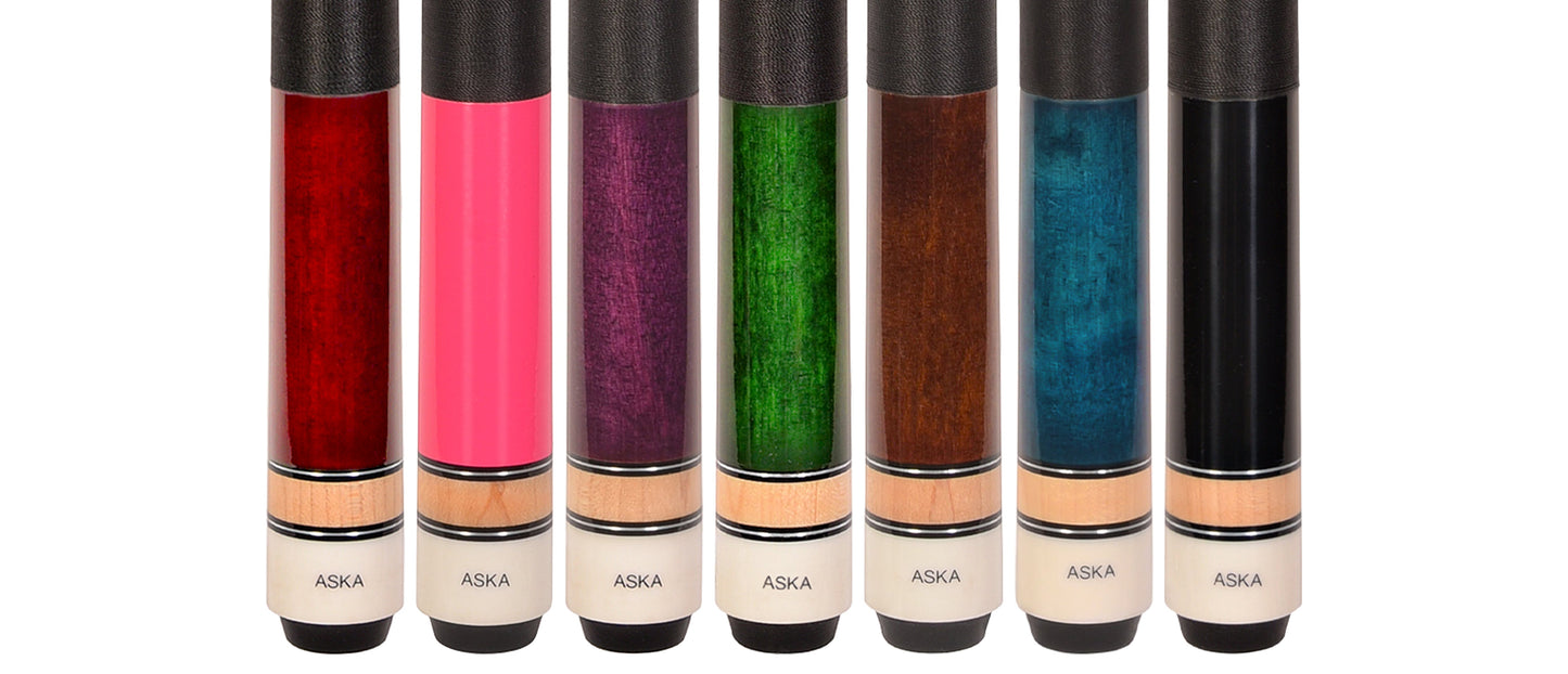 Set of 7 Aska L2 Billiard Pool Cues, 58" Hard Rock Canadian Maple, 13mm Hard Tip, Mixed Weights, L2S7