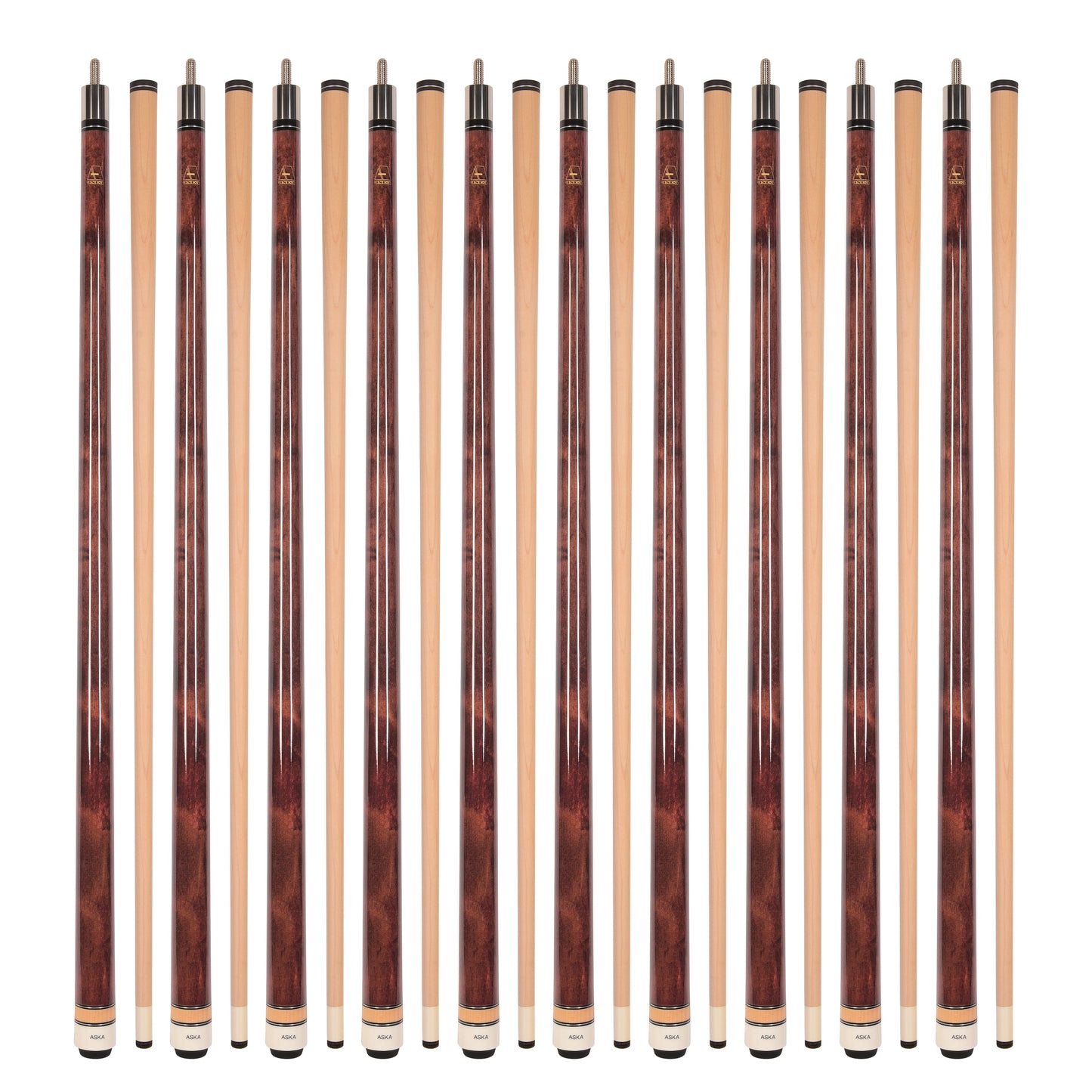 Lot of 10  ASKA L3 Billiard Pool Cues, 58" Hard Rock Canadian Maple, 13mm Hard Tip, Mixed Weights, L3S10C