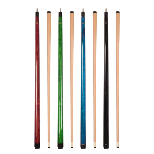 Set of 4 Aska LECN Billiard Pool Cues, 58" Hard Rock Canadian Maple, 13mm Hard Leather Tip, Mixed Weights and Colors, LECN4