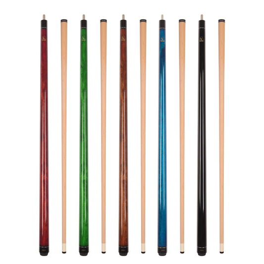 Set of 5 Aska LECN Billiard Pool Cues, 58" Hard Rock Canadian Maple, 13mm Hard Leather Tip, Mixed Weights and Colors, LECN5