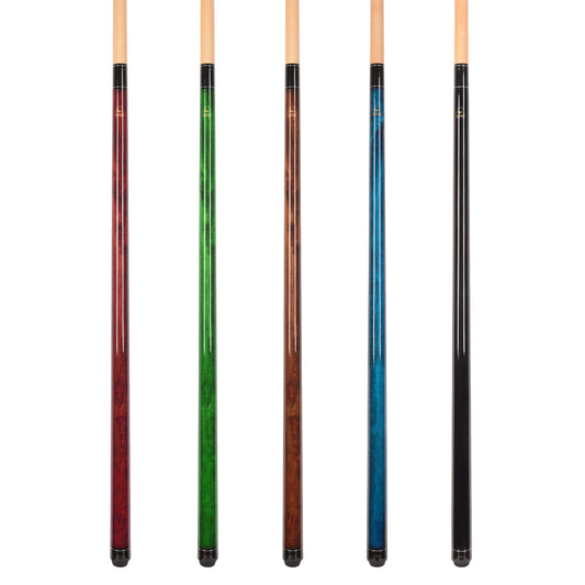 Set of 5 Aska LECN Billiard Pool Cues, 58" Hard Rock Canadian Maple, 13mm Hard Leather Tip, Mixed Weights and Colors, LECN5