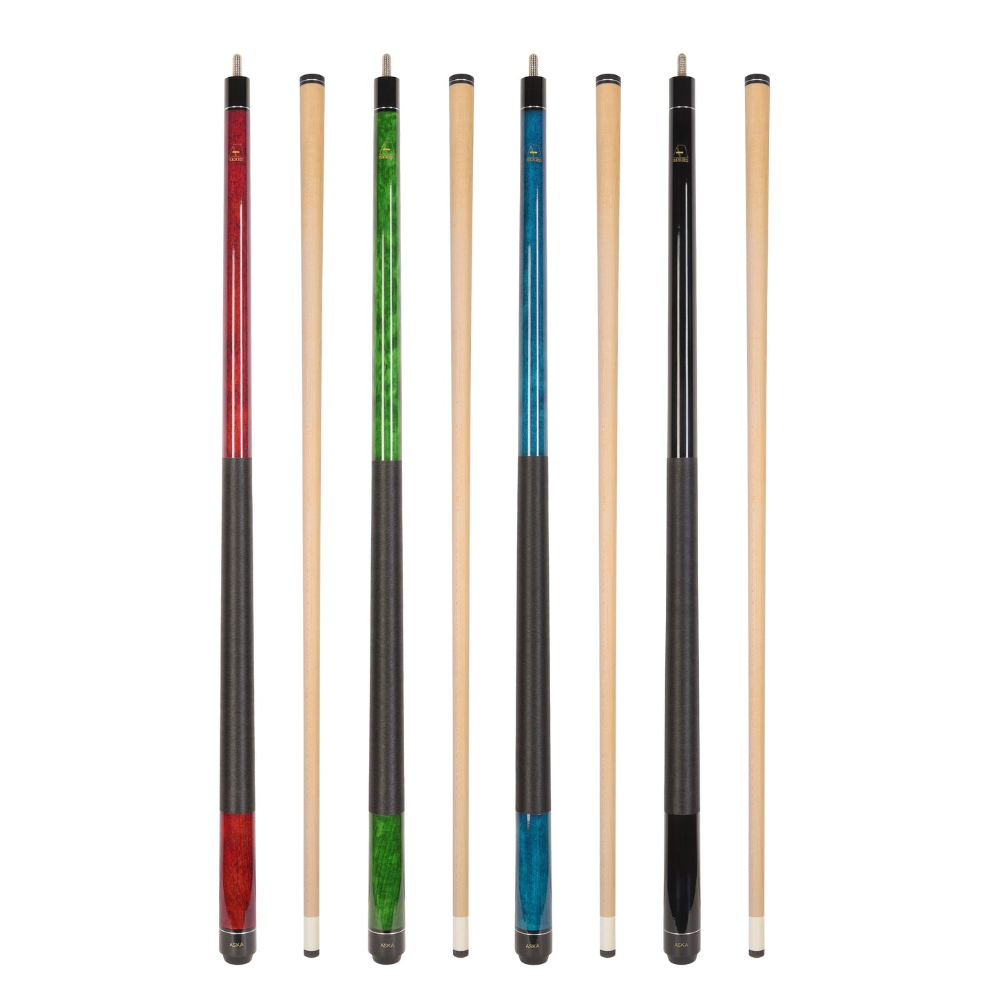 Set of 4 Aska LEC Billiard Pool Cues, 58" Hard Rock Canadian Maple, 13mm Hard Le Pro Tip, Mixed Weights, LEC4