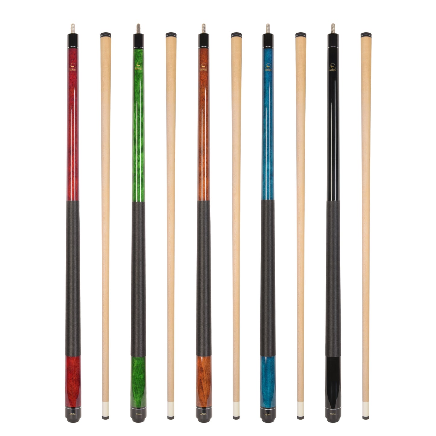Set of 5 Aska LEC Billiard Pool Cues, 58" Hard Rock Canadian Maple, 13mm Hard Le Pro Tip, Mixed Weights, LEC5