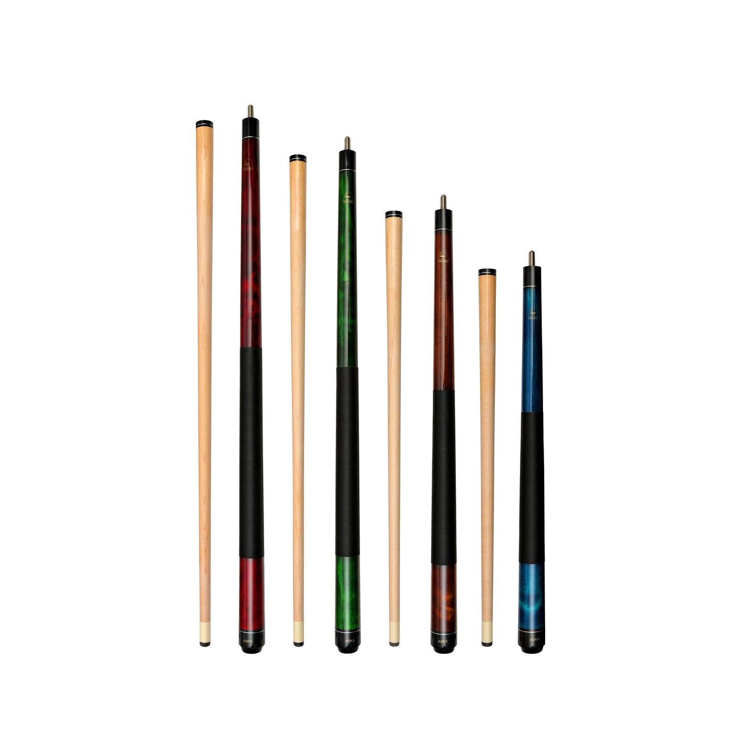 Set of Aska Mixed Length Cues LS, Canadian Hard Rock Maple Billiard Pool Cue Sticks, Short, Kids Cues, LS4