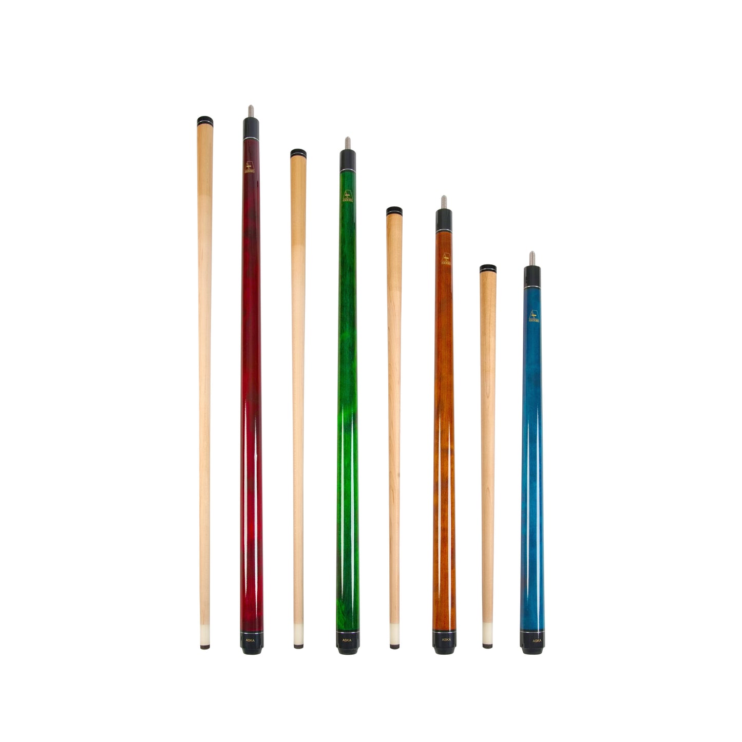 Set of Aska Mixed Length Cues LS, Canadian Hard Rock Maple Billiard Pool Cue Sticks, Short, Kids Cues, LS4N
