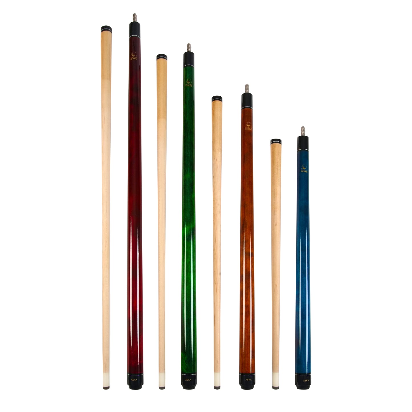 Set of Aska Mixed Length Cues LS, Canadian Hard Rock Maple Billiard Pool Cue Sticks, Short, Kids Cues, LS4N