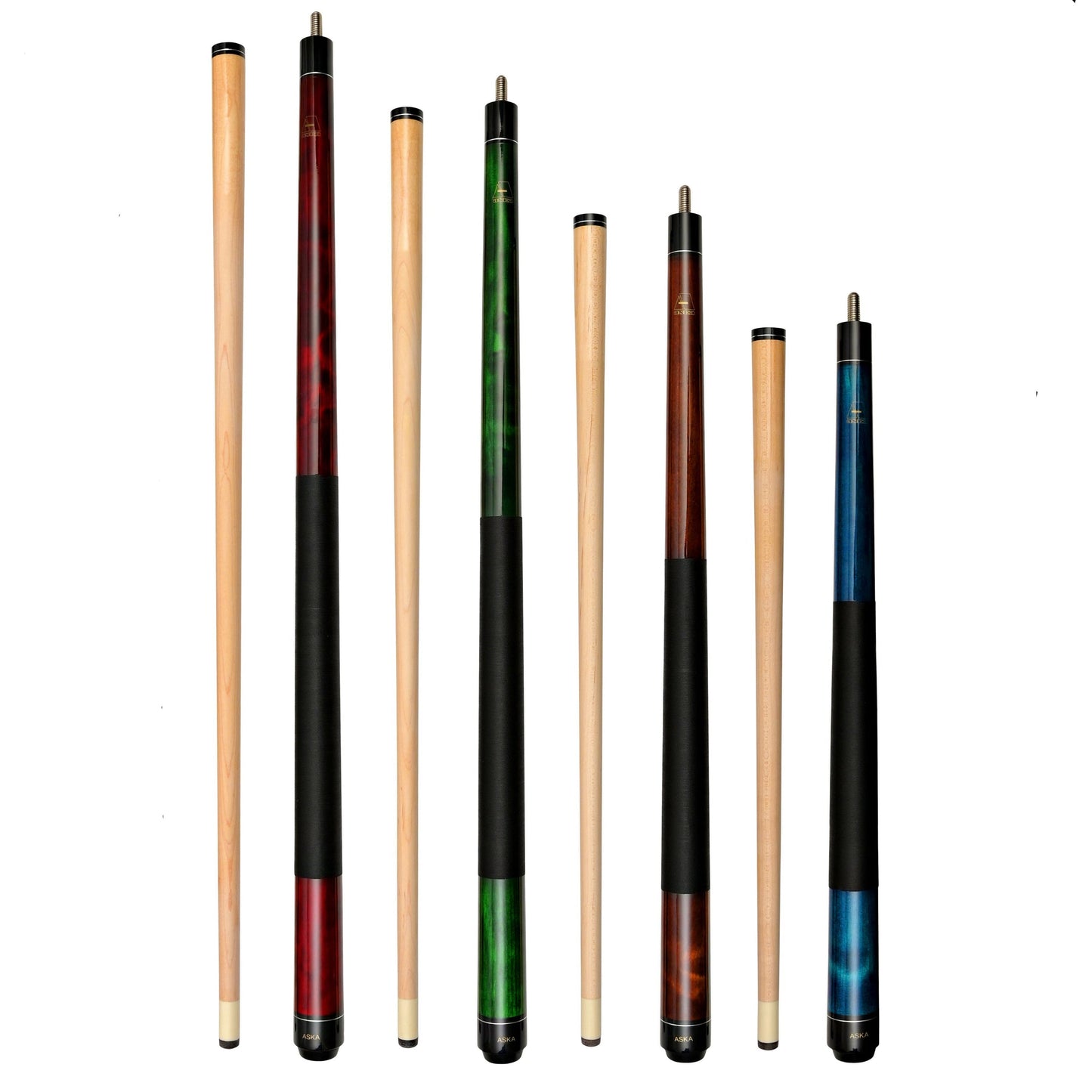 Set of Aska Mixed Length Cues LS, Canadian Hard Rock Maple Billiard Pool Cue Sticks, Short, Kids Cues, LS4
