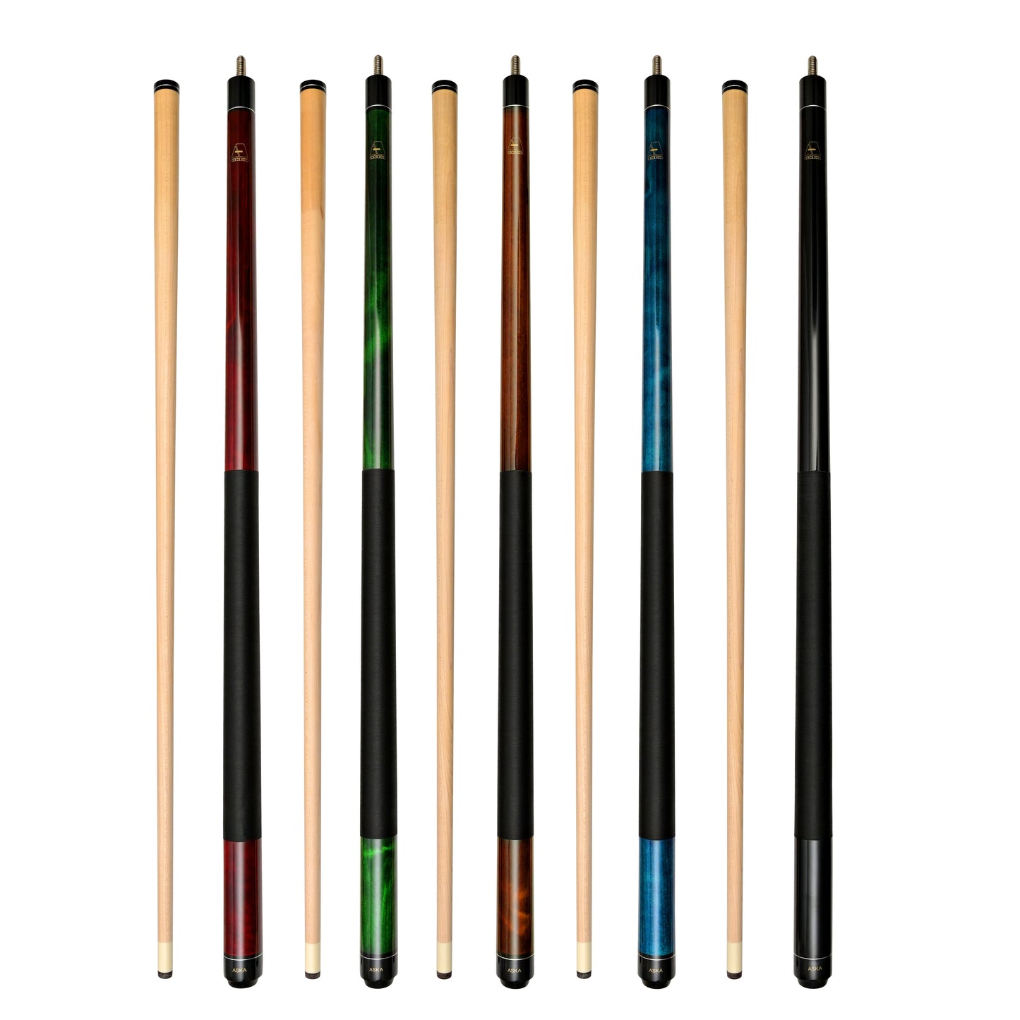 Set of 5 Aska LEC Billiard Pool Cues, 58" Hard Rock Canadian Maple, 13mm Hard Le Pro Tip, Mixed Weights, LEC5