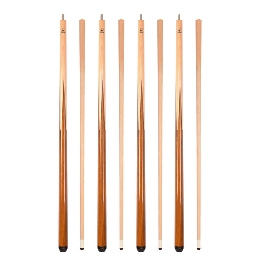 Set of 4 Aska SP1 Malaswood Sneaky Pete Billiard Pool Cue Sticks, 58" Hard Rock Canadian Maple, 13mm Hard Le Pro Tip, 2-Piece Construction. SP1S4
