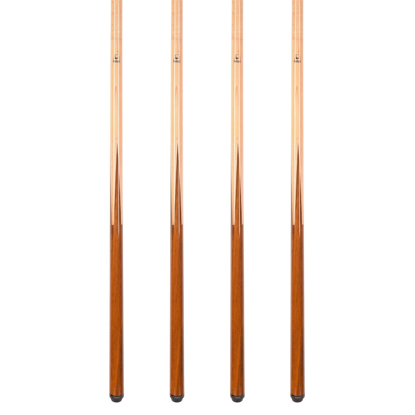Set of 4 Aska SP1 Malaswood Sneaky Pete Billiard Pool Cue Sticks, 58" Hard Rock Canadian Maple, 13mm Hard Le Pro Tip, 2-Piece Construction. SP1S4