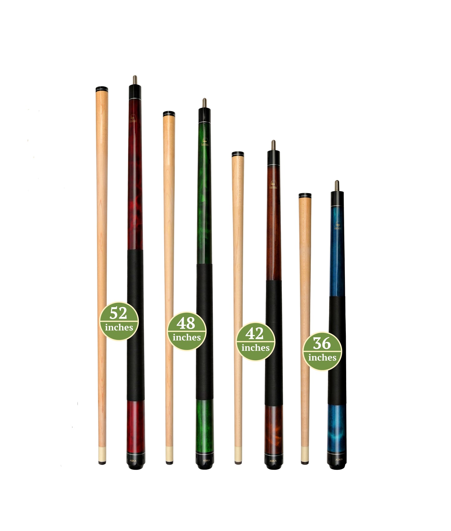 Set of Aska Mixed Length Cues LS, Canadian Hard Rock Maple Billiard Pool Cue Sticks, Short, Kids Cues, LS4