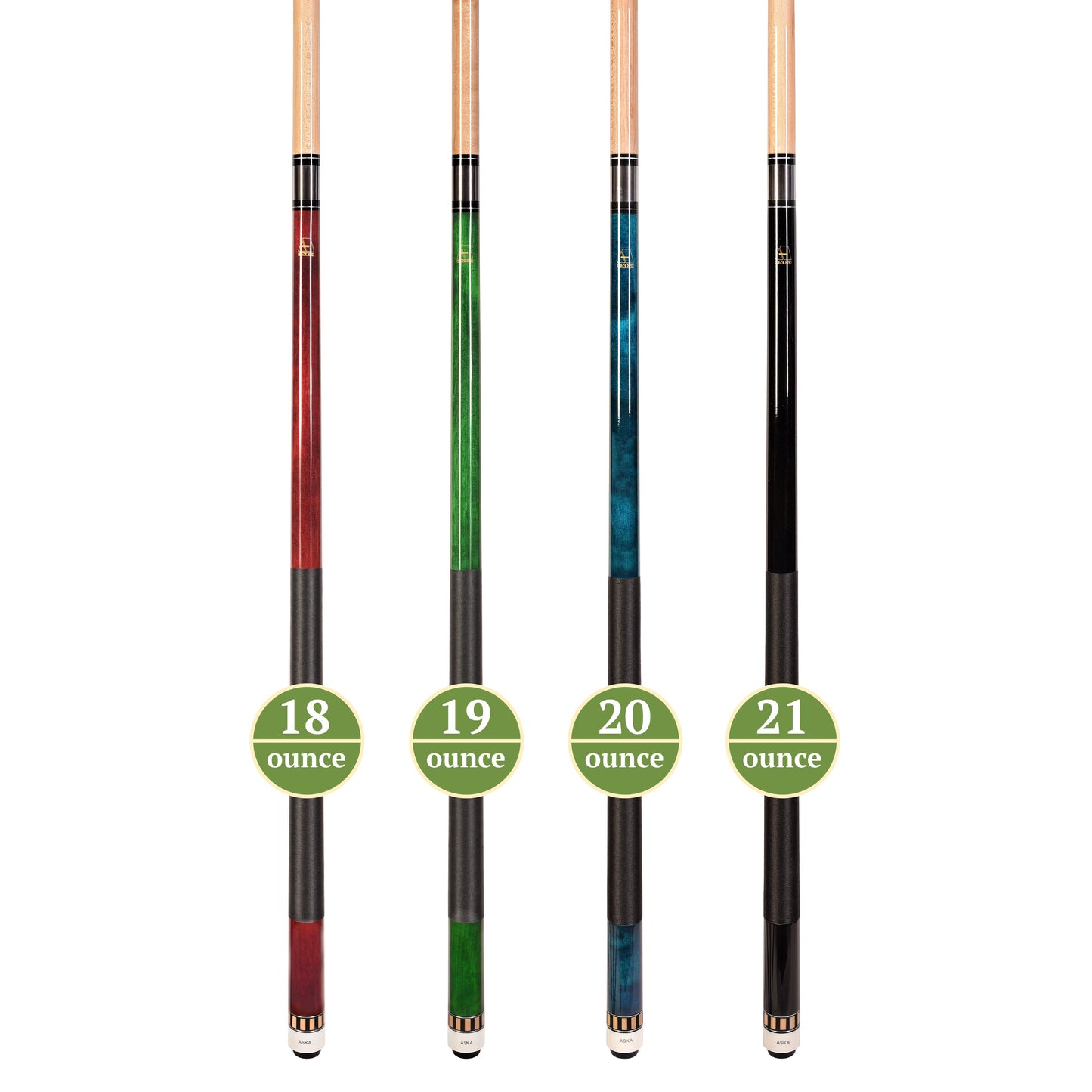 ASKA Set of 4 Pool Cue Sticks 58", 2-Piece Construction, 5/16x18 Joint, Hard Rock Canadian Maple, L25S4