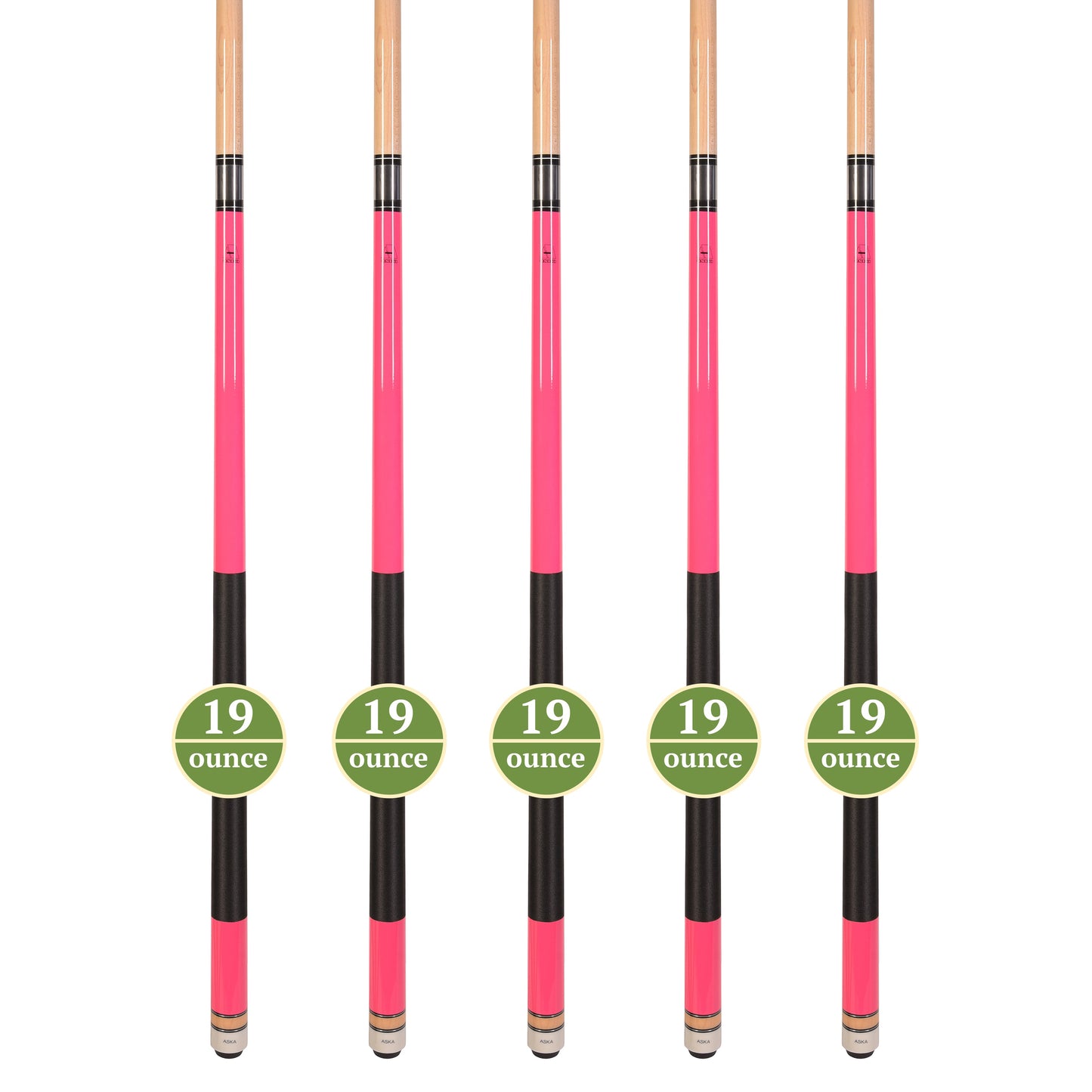 Set of 5 PINK Aska L2 Billiard Pool Cues, 58" Hard Rock Canadian Maple, 13mm Hard Tip, Mixed Weights, L2S5PNK