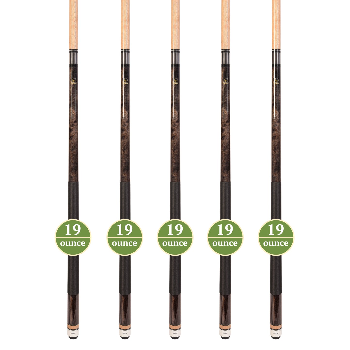 Set of 5 Smoke Aska L2 Billiard Pool Cues, 58" Hard Rock Canadian Maple, 13mm Hard Tip, Mixed Weights, L2S5SM