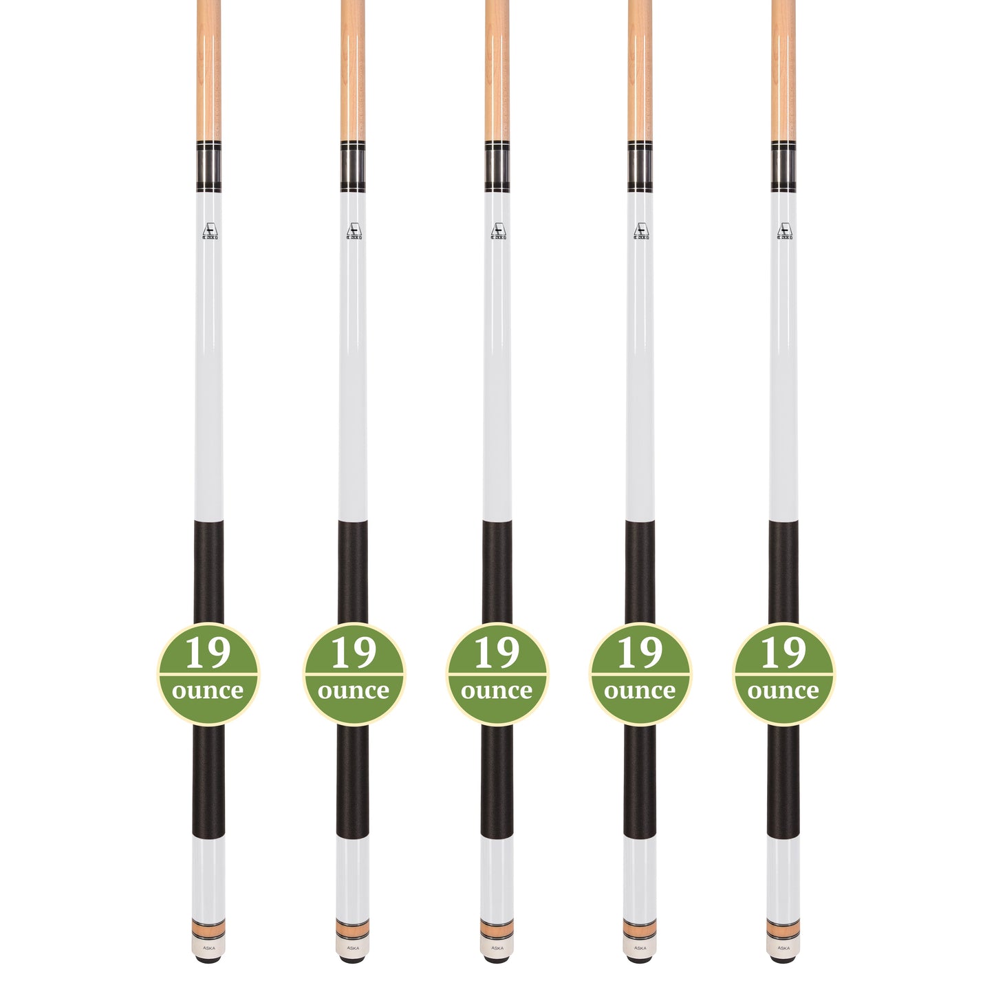 Set of 5 WHITE Aska L2 Billiard Pool Cues, 58" Hard Rock Canadian Maple, 13mm Hard Tip, Mixed Weights, L2S5WHT