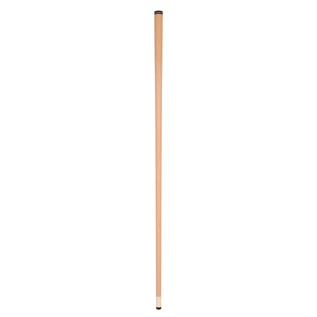 Full profile view of a light wood billiard cue shaft on white background.