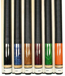 Set of 6 Aska L2 Billiard Pool Cues, 58" Hard Rock Canadian Maple, 13mm Hard Le Pro Tip, Mixed Weights, L2S6ORG