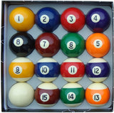 Aska Billiards Pool Boston Numbered Balls Set, 16 Balls Including a Cue Ball, 2 1/4 inch