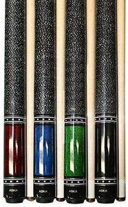 ASKA Set of 4 L9 Pool Cue Sticks 58", 2-Piece Construction, 5/16x18 Joint, Hard Rock Canadian Maple, 13mm Hard Glued On Tip, Mixed Weights and Colors, L9S4