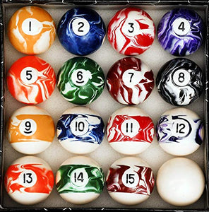 Aska Billiards Pool Boston Numbered Marble Balls Set PB02, 16 Balls Including a Cue Ball, 2 1/4 inch