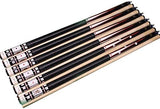 Set of 6 Aska Cards and Dice Billiard Pool Cues, Mixed Weights